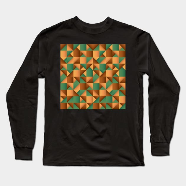 Copper and Green Geometric Pattern Long Sleeve T-Shirt by Blue-Banana